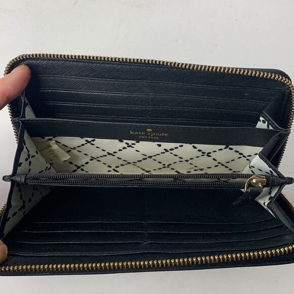 Kate Spade Newberry Lane black crossgrain leather continental zip-around wallet - Picture 6 of 8